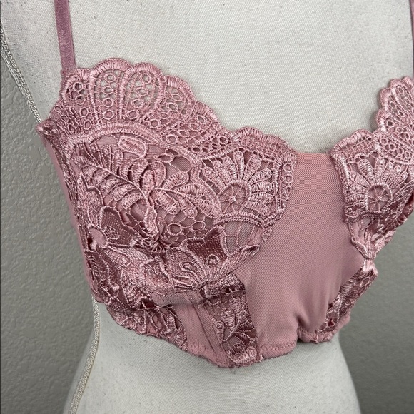 Free People Mauve Pink Floral Lace Corset Romantic Boho Bralette Size Medium - Picture 2 of 6